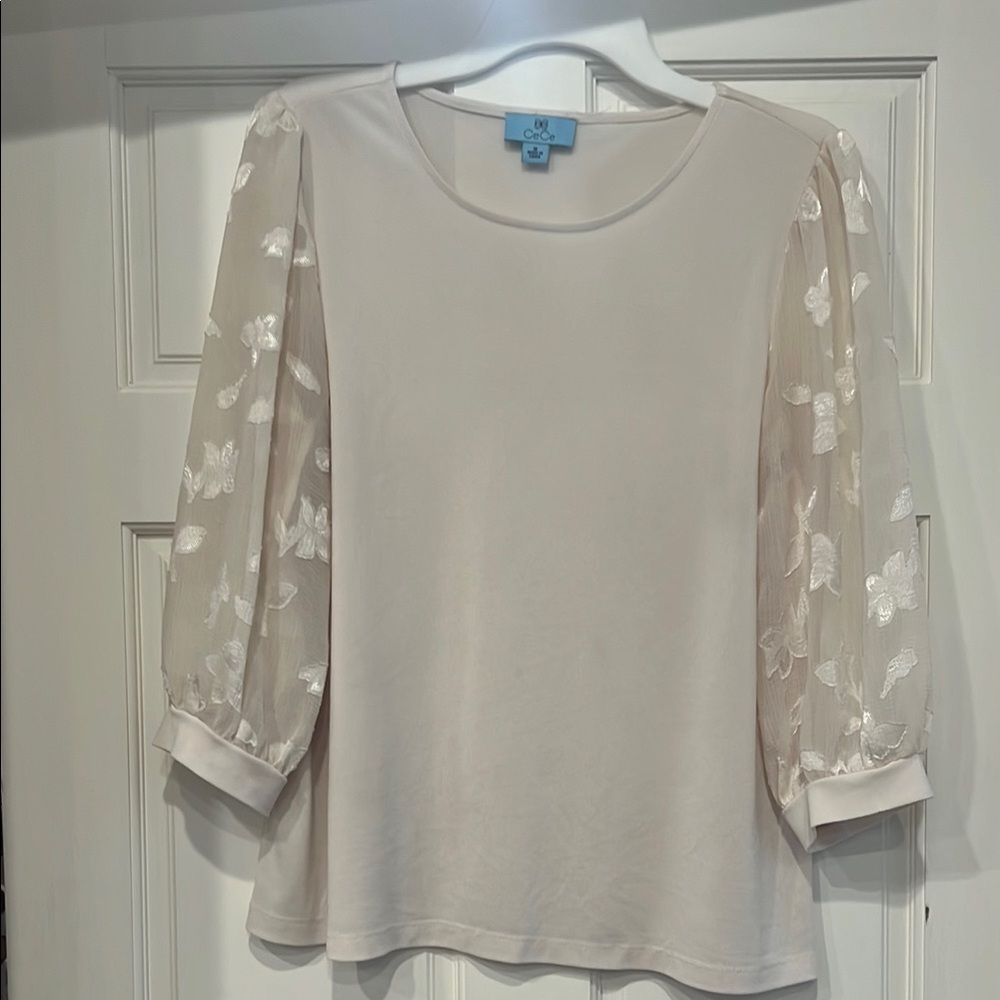 Elegant Cream Top with Sheer Sleeves